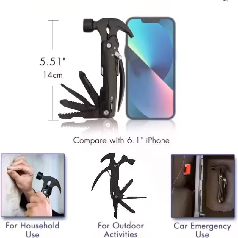 Multiværktøj med hammer – 12-i-1 & 11-i-1 multitool til camping og værksted - Image 5